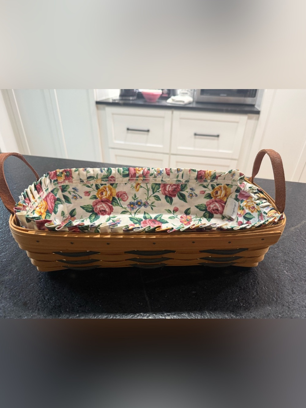 Longaberger Double Handle Rectangle Basket with Floral Liner 2000